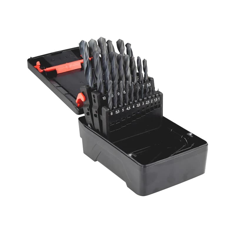 Набор спиральных сверл HSS в пластмассовом футляре, 25 шт.