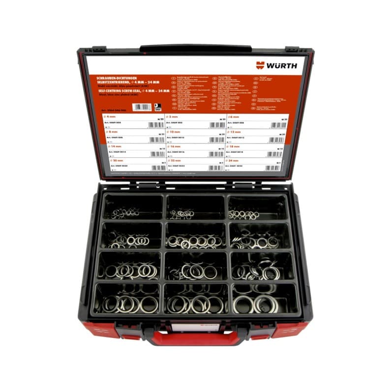 Набор резинометаллических уплотнительных колец, M4 - M24, 165 шт.