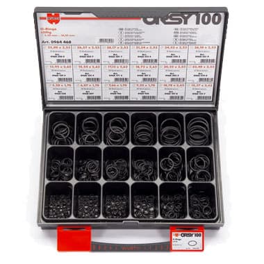 Набор резиновых уплотнительных колец, дюймовых, в футляре ORSY 100, 18 размеров, 440 шт.